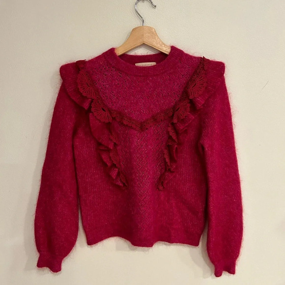 SEZANE kid mohair/wool ruffle ballon sleeve sweater size  M - Picture 5 of 8